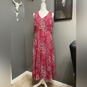 JUST TAYLOR-Sleeveless Maxi Dress 10 Geometric Pattern Rich Wine Boho Casual